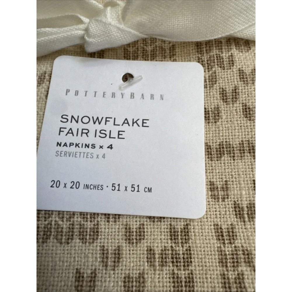 Pottery Barn Snowflake Fair Isle Cotton Napkins ~ Set of 4 ~ 20x20